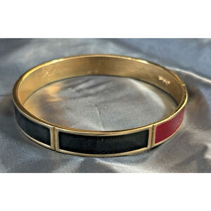 Vintage Monet Bangle Bracelet Bicolor Red & Black Enamel Gold Tone .40" Wide